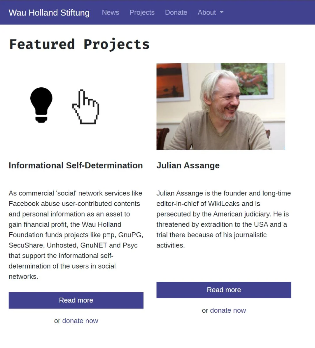 （Wau Holland Foundation 官網上醒目的展示著兩個正 …